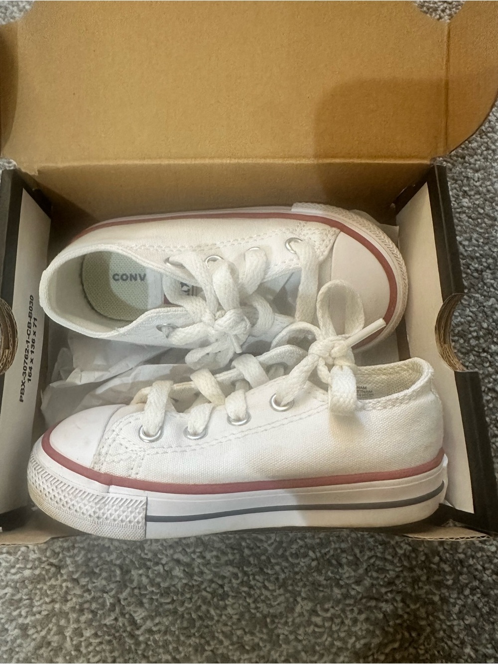 Converse Kids White Low-Top Canvas Sneakers with Red Stripe